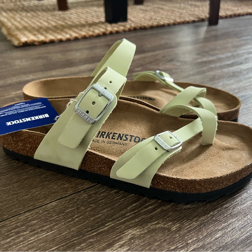 Birkenstock faded lime Mayari sandals, genuine Nubuck leather, size 8
